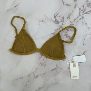 Good American Swim Top Womens Mustard Olive Crinkle Bikini Triangle Fits